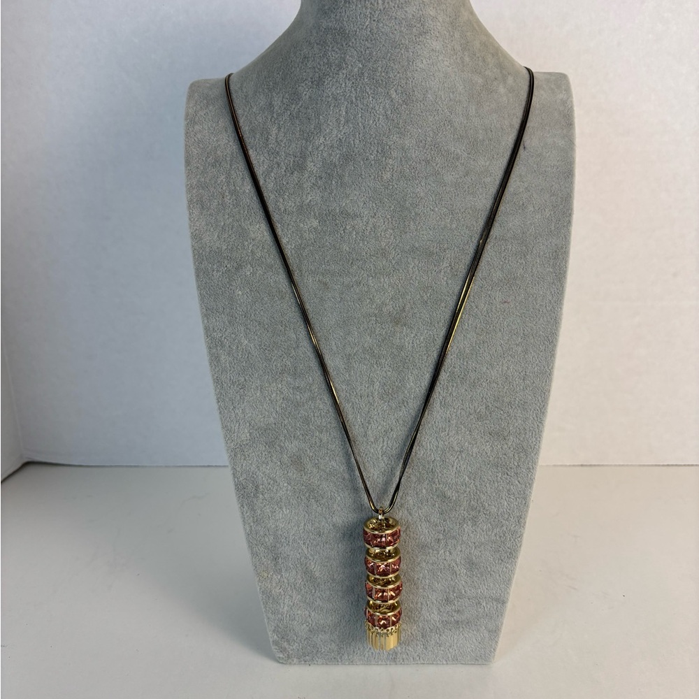 Christian Siriano Stacked Pink&Gold Pendant with 32”-34” Gold&Black Chains